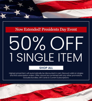 Now Extended! 50% Off 1 Single Item. Highest priced item will automatically be discounted in cart. Discount valid on singles and first subscription orders. Offer cannot be combined with any other promotions. Excludes Bundles, Gift Cards & Current Subscriptions.
